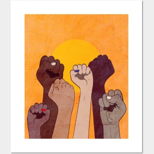 Fist raised and sun Posters and Art